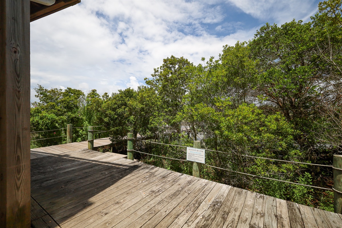 Mandalay Bay dock extends into a verdant landscape