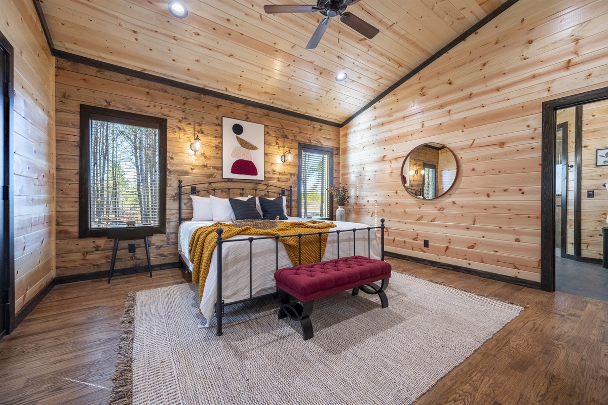 Romantic and cozy vibes fill the bedroom space.