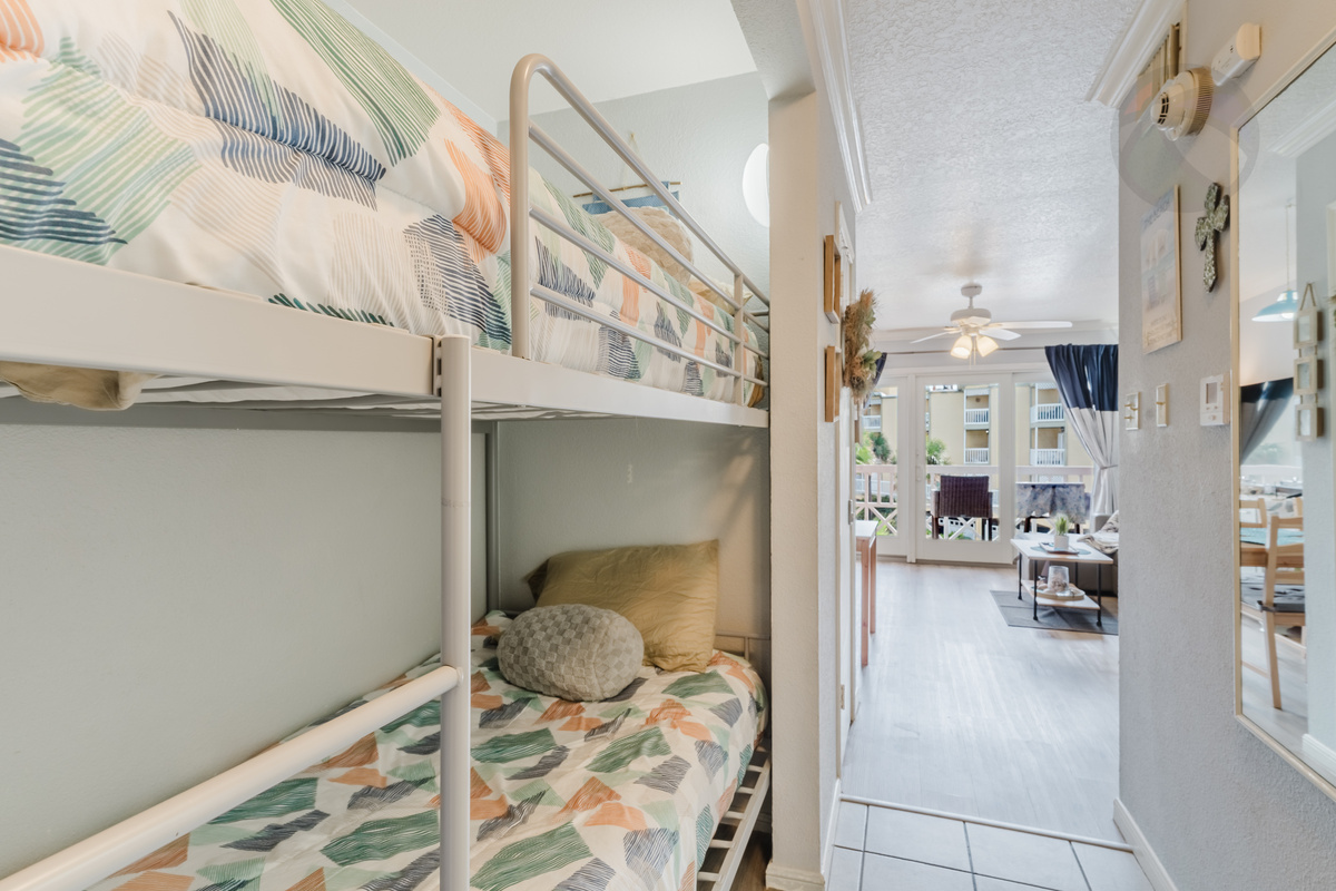 Across the hall from the bedroom there are bunks for the young or young at heart