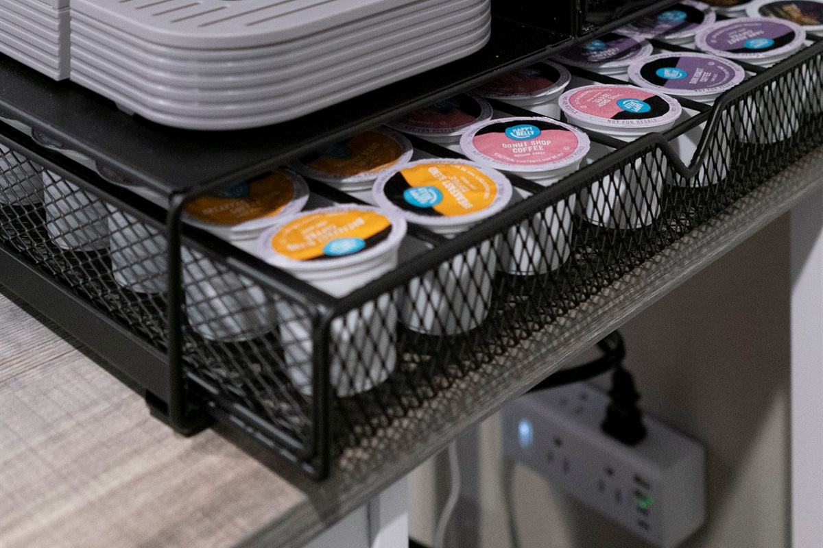 Coffee bar with Keurig coffee pods supplied