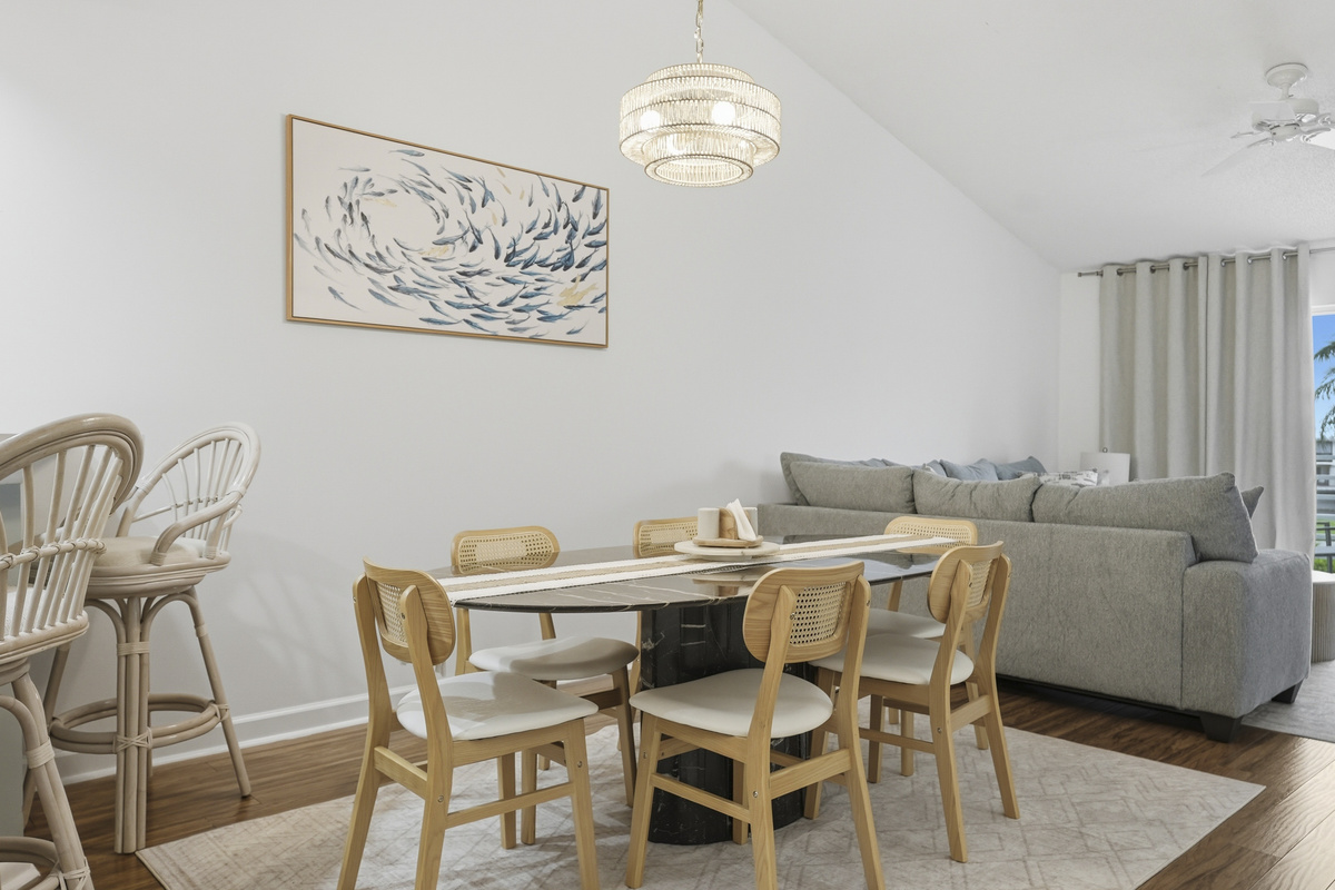 Gather around the dining area to enjoy a delicious home-cooked meal, share takeout from a nearby favorite, or relax together over good food and great conversation after a day of exploring.