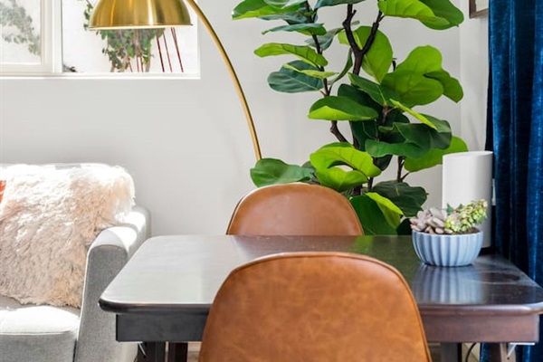 Cozy corner with modern elegance—where natural light, greenery, and warm tones create the perfect inviting space.