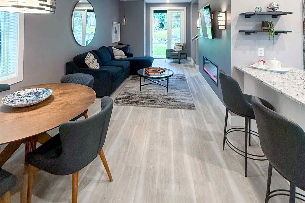 Dining room view to living room. Open concept.