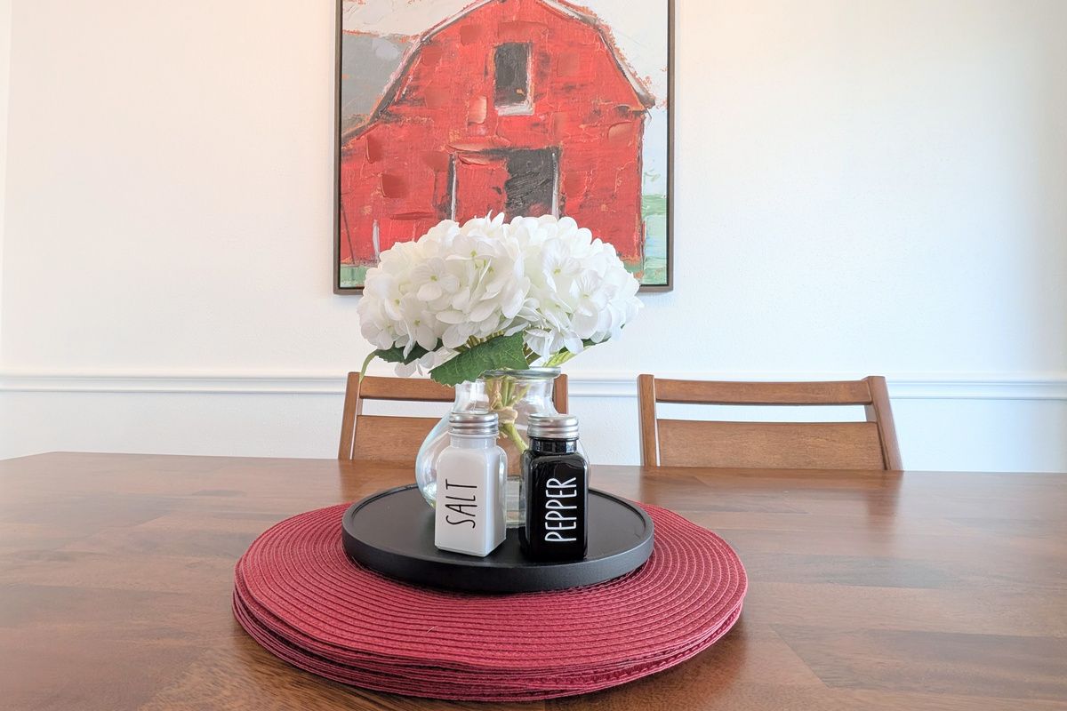 Placemats and salt & pepper are in easy reach. 
