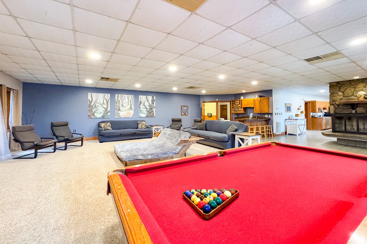 pool table in the lower living room