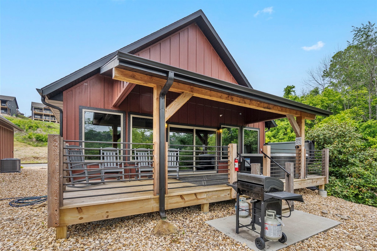 Back deck with hot tub and grill!