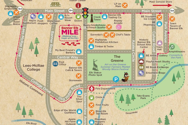 "Banner Elk Mile" Downtown Attractions / Restaurants / Shopping Map