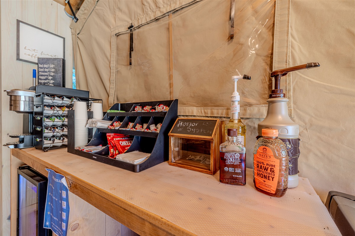 Thoughtful amenities for your comfort. Grab a quick snack or personalize your morning beverage at our fully stocked coffee station, designed to feel just like your favorite cafe.