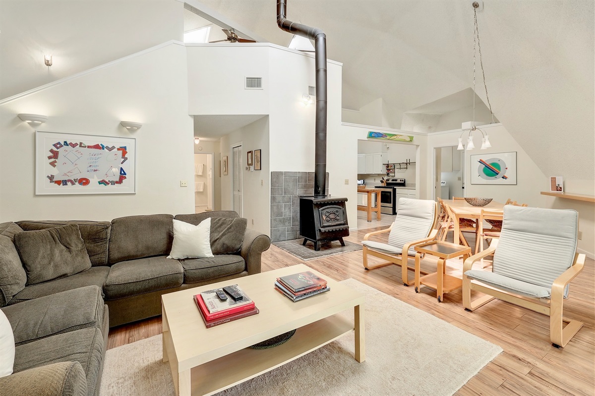 Cozy living room with wood-burning stove