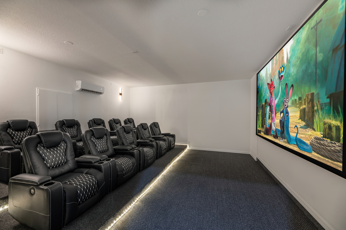 Movie Theater with reclining Chairs and Surround Sound