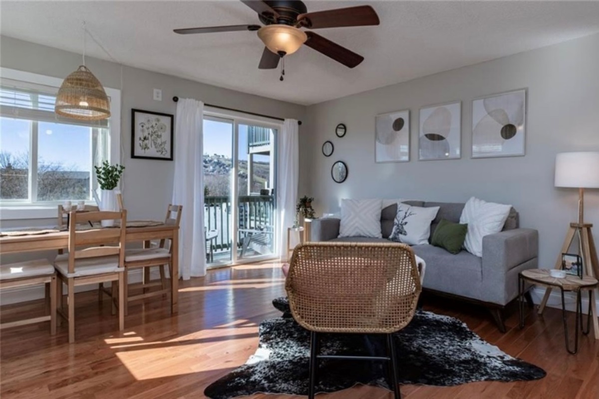 Living/dining area with views from the balcony