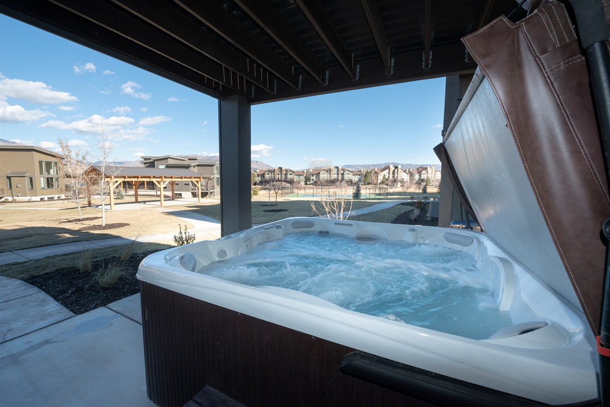 Soak under the stars in your private hot tub after a full day of adventure