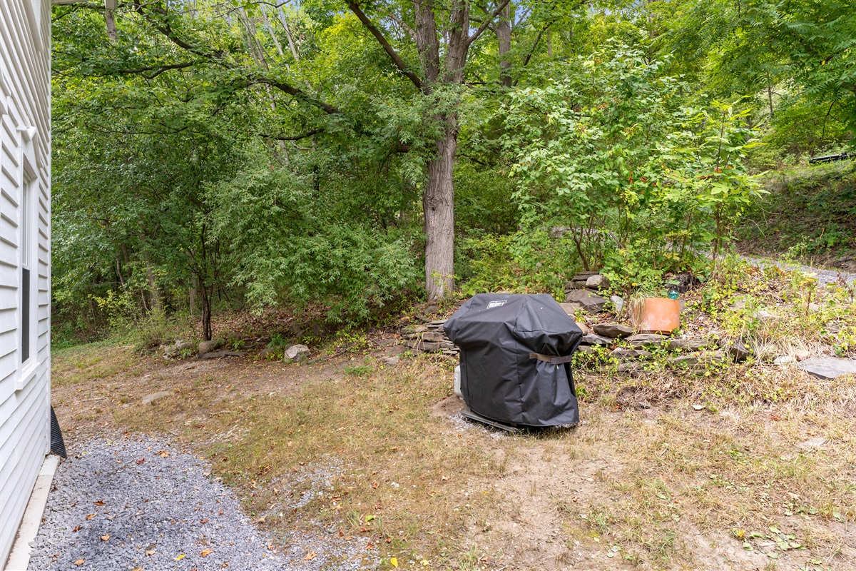 Enjoy outdoor cooking with a private grill space surrounded by peaceful greenery.