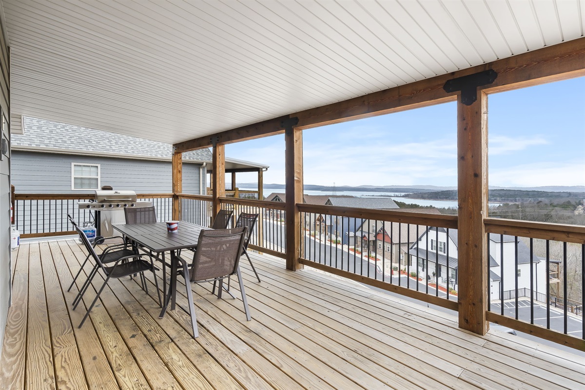 Seating on the main level walk-out deck.