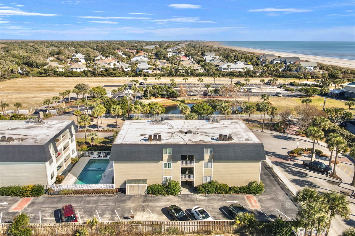 Aerial view of Complex | Beach Break | IOP Escapes Vacation Rentals | 1400 Ocean Blvd 106B, Isle of Palms SC