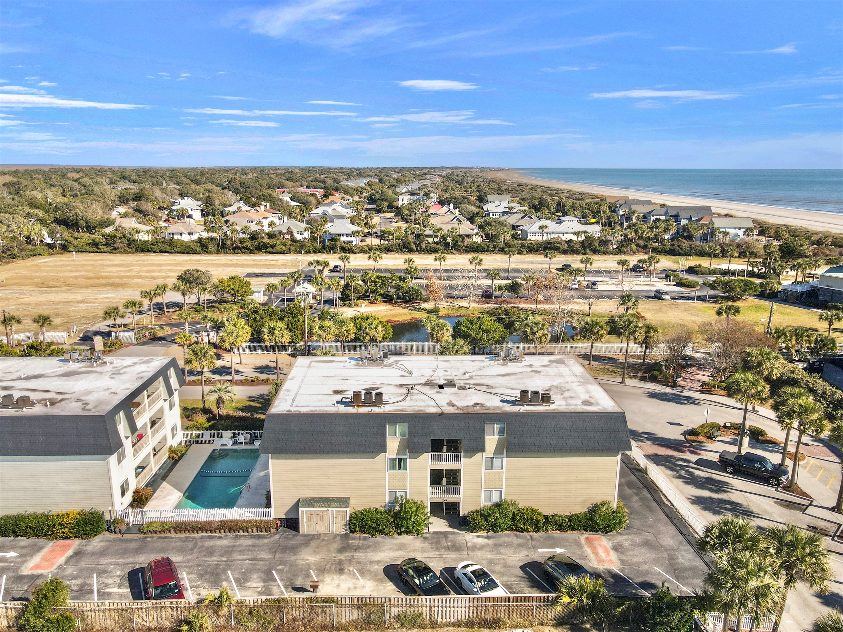 Aerial view of Complex | Beach Break | IOP Escapes Vacation Rentals | 1400 Ocean Blvd 106B, Isle of Palms SC