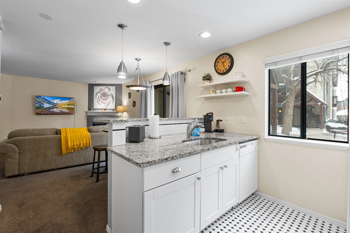 Light and bright fully stocked kitchen