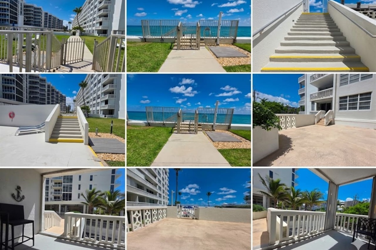 Direct walkway from your balcony: 1 minute to the pool and 2 minutes to the beach and oceanfront green space. No elevators or lobbies—just a seamless path from your door to the Atlantic.