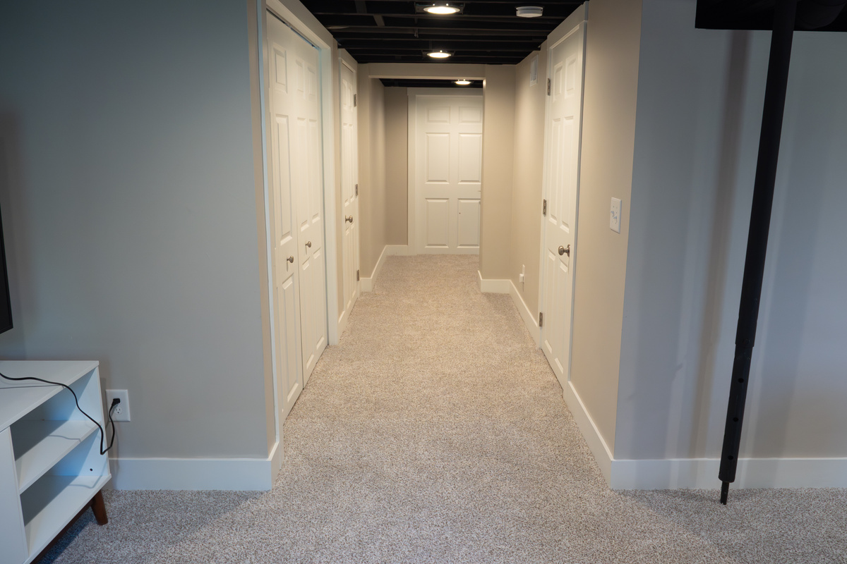 Lower-level hallway. Laundry in door on the left.