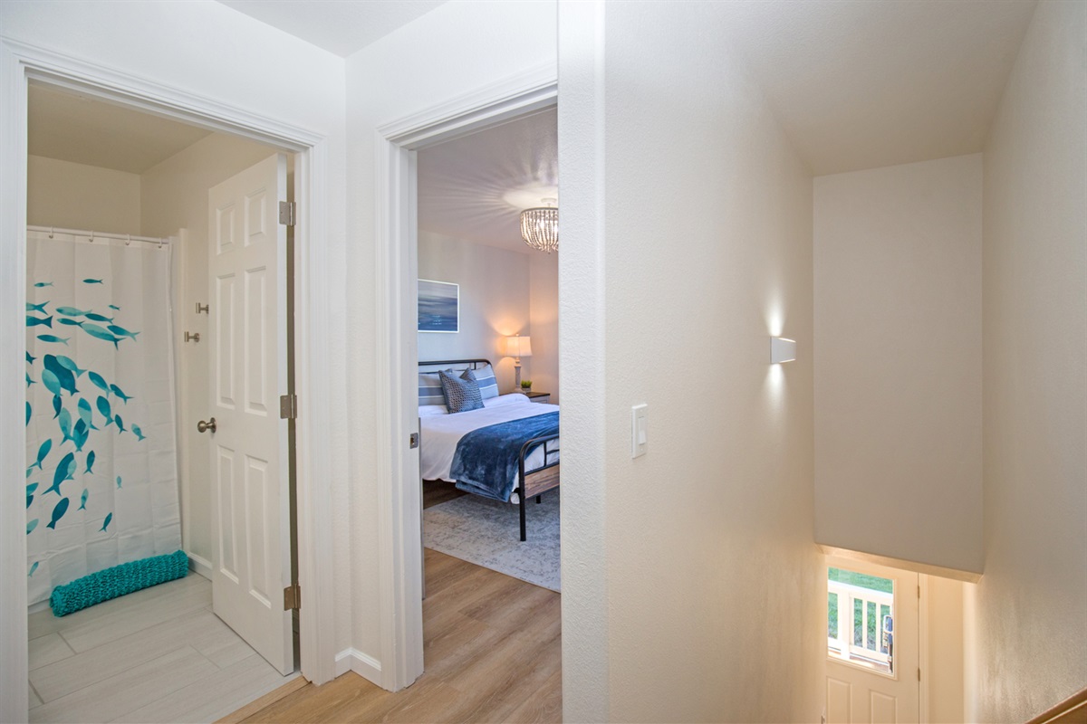 Upstairs hallway, there is a baby gate available to close off stairs if needed