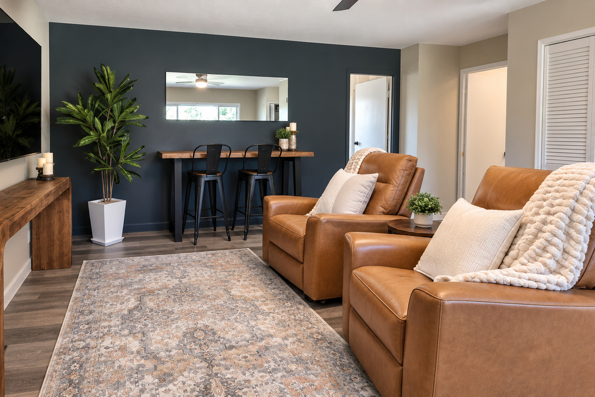 A second living space designed for relaxing! Settle into our swivel recliners, enjoy the 75" Roku TV, or pull up a seat at the pub table for games, snacks, or conversation.