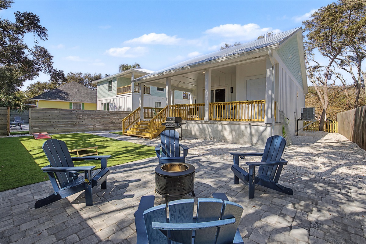 and wood fire pit make a perfect back yard setting