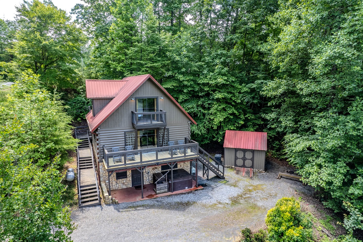 Overhead view of the front of the cabin