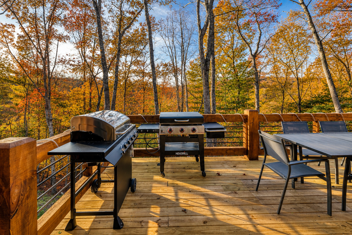 Main level deck features propane grill and propane griddle