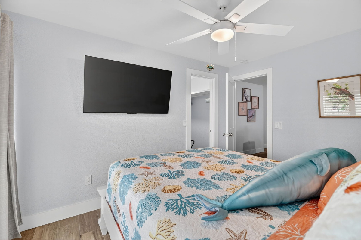 Bedroom with plush bedding