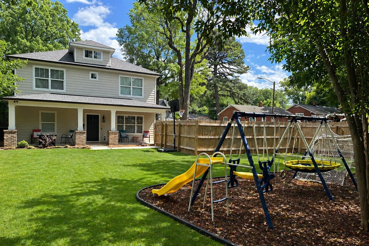 The large fenced-in yard is perfect for family. gatherings, yard games, and a round of disc golf!