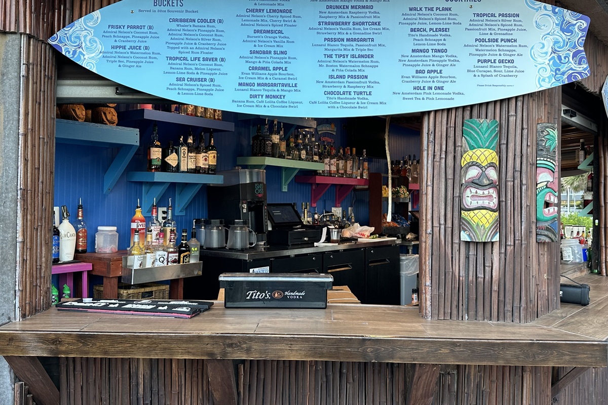 Tiki Bar Menu.  Lots of great choices just steps from the pools and hot tubs!