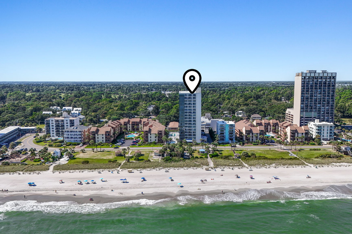 Aerial view of Forest Dunes from the beach
