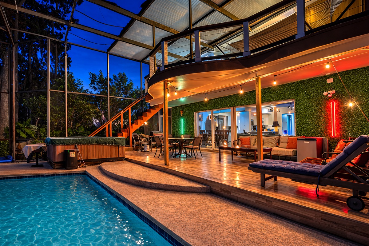 Relax on stylish pool furniture designed for ultimate comfort.