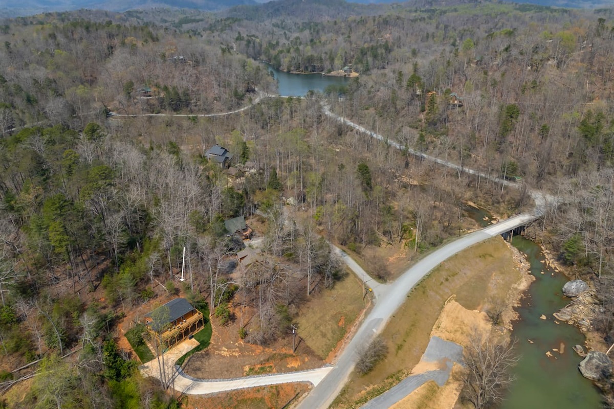 Upper drone view of the cabin