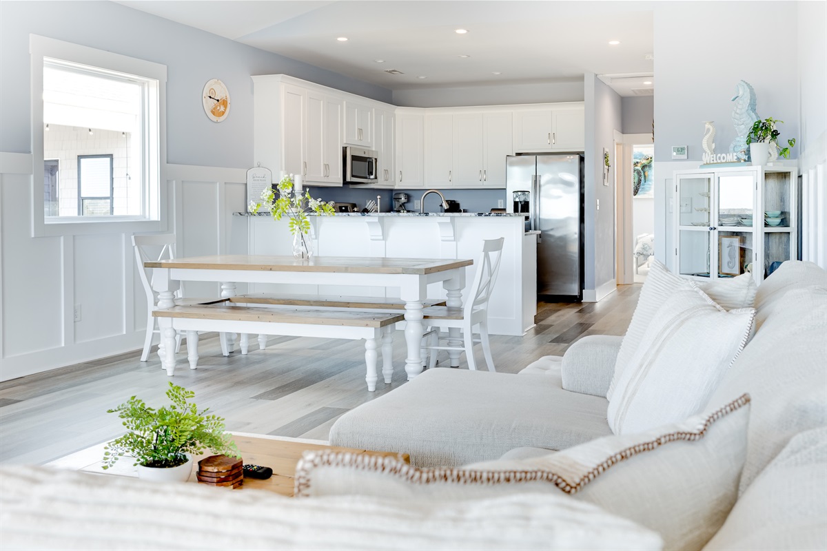 Viewing into the bright, open kitchen and dining area&mdash;perfect for shared meals and slow mornings