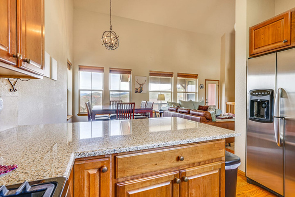 Kitchen view to dining room and living room