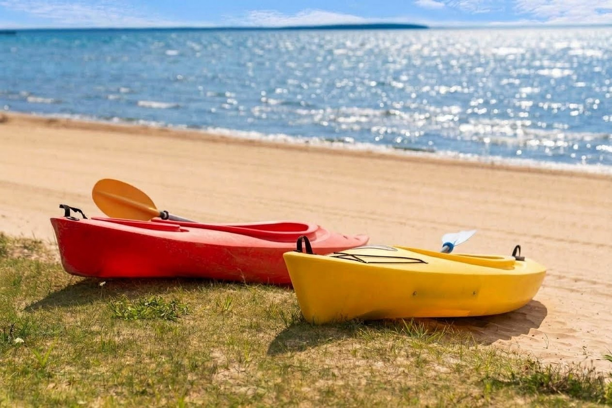 Two adult sized kayaks to enjoy the crystal clear water
