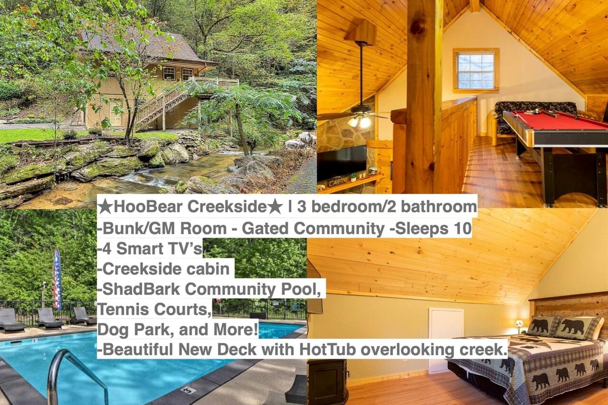 Families can gather in this cabin in the Smoky Mountains where you can enjoy -National Park, BBQ, Hot Tub, arcade, game, fire pit, playground, pool, tennis, basketball, pickle ball.  Easy access:Pigeon Forge, Gatlinburg, Parkway, GSMNP, Wears valley 