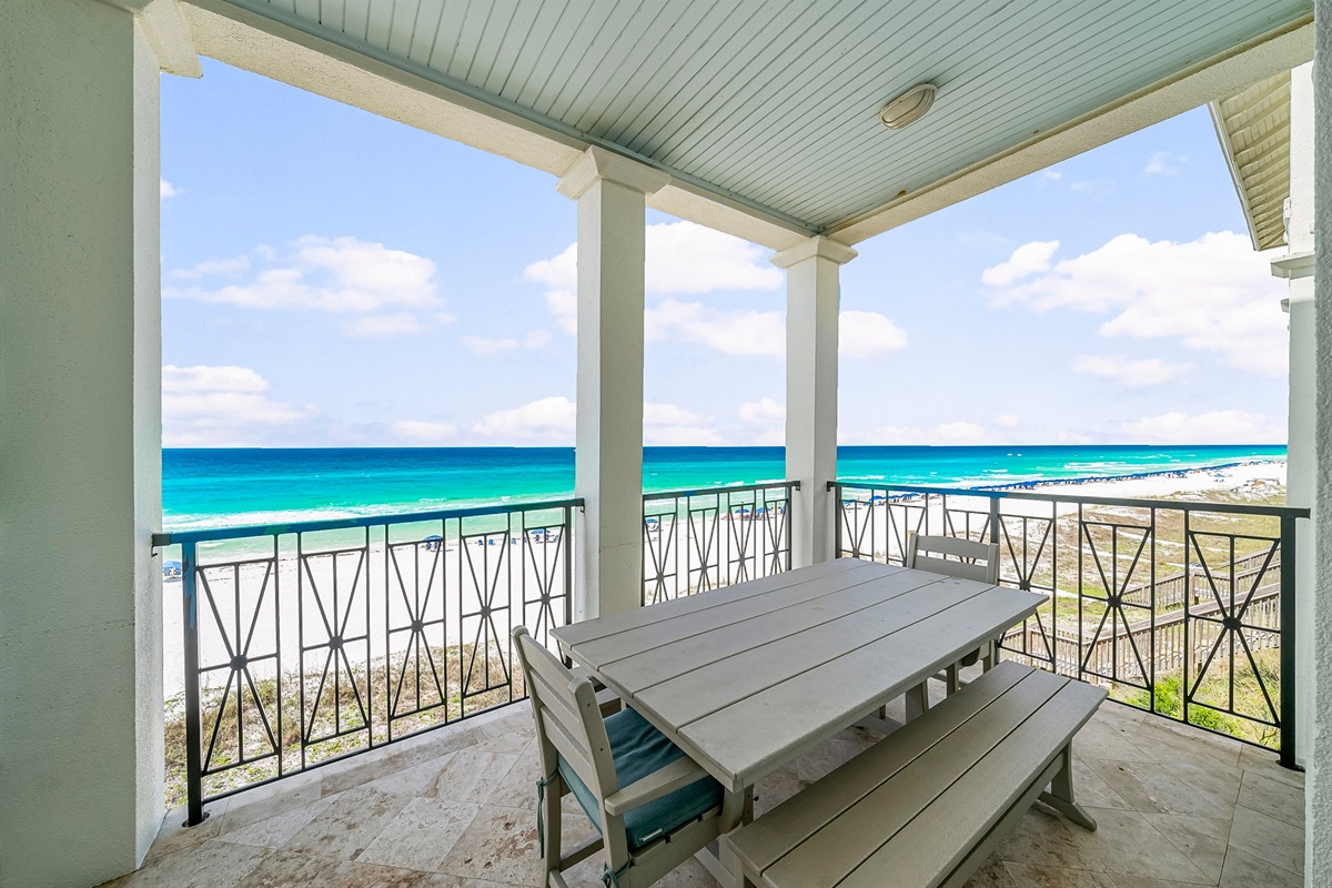 Outdoor, Beachfront Dining on the 2nd Floor Covered Patio with Gulf Views!