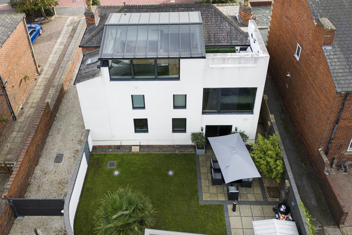 Rear of Thrushley Cottage from the air