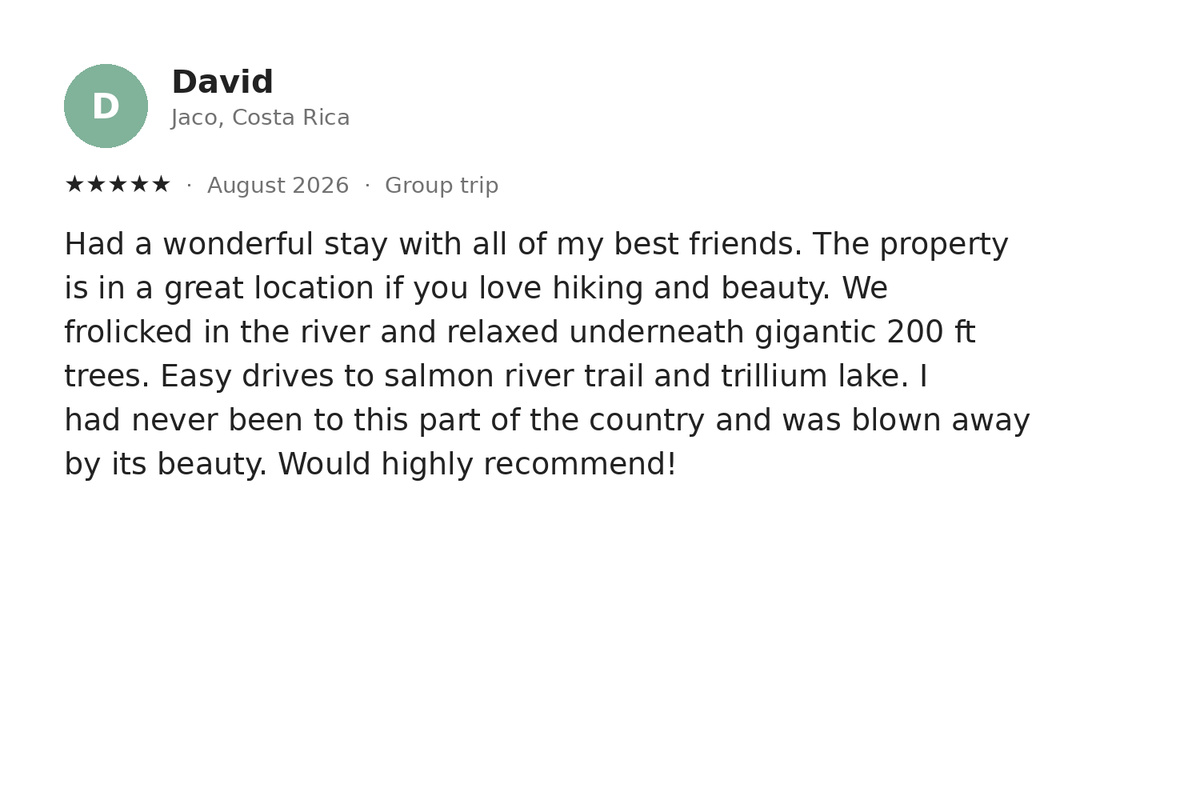 A real five-star guest review — one of 30+ at a perfect 5.0.