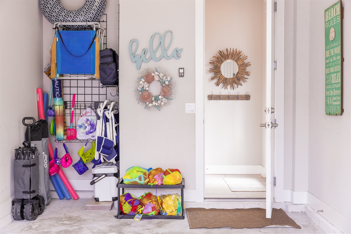 Beach Gear & Entrance from Garage