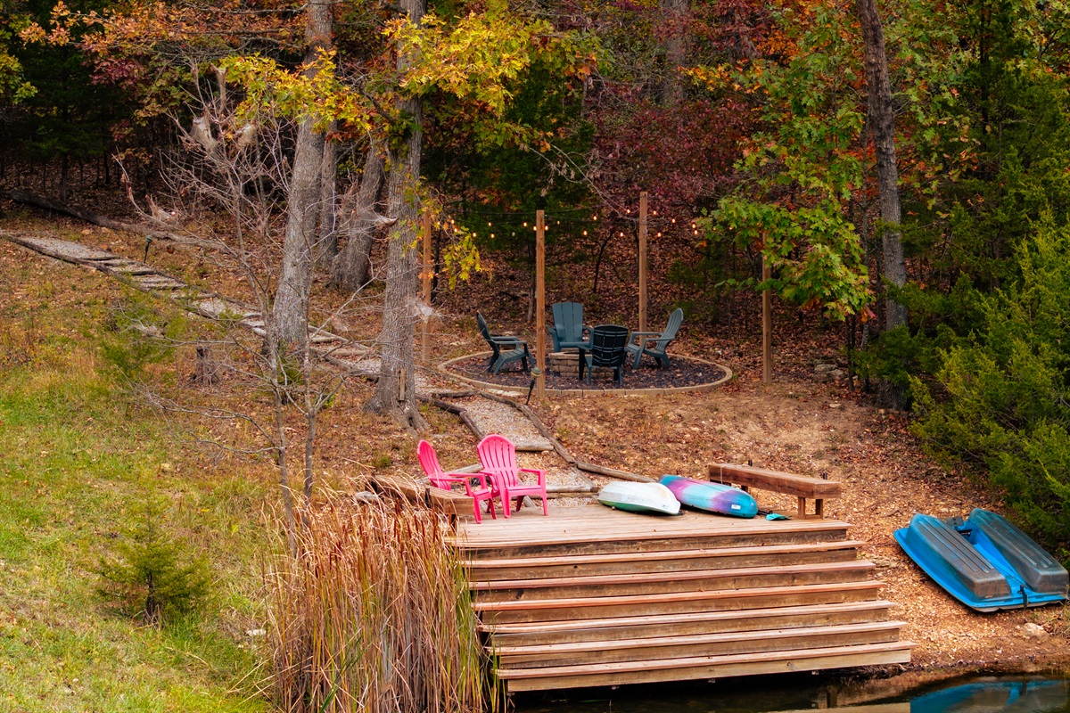 Private beach and waterfront fire pit