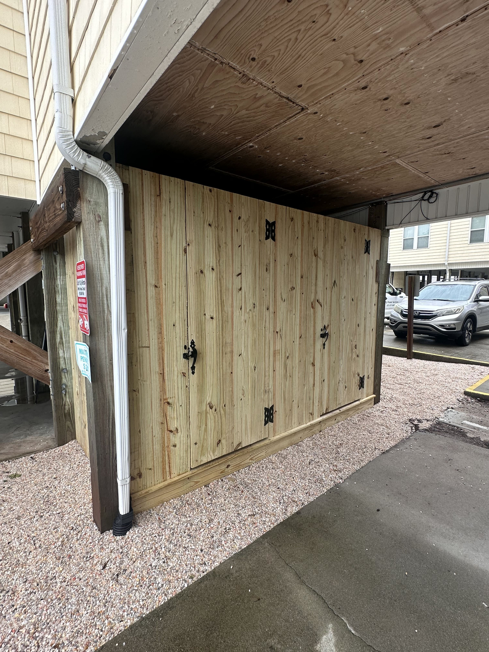 Newly built out door storage and shower!