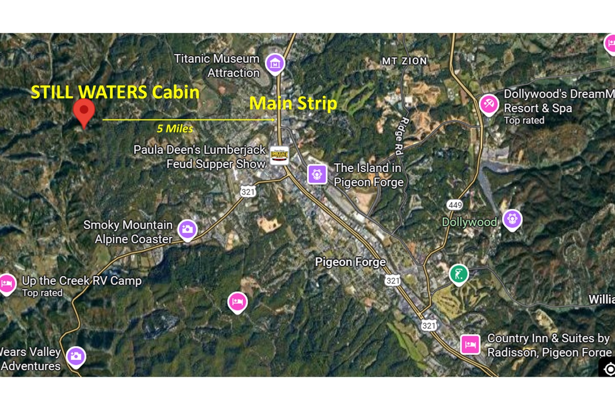 Short 5 min drive to Pigeon Forge main strip