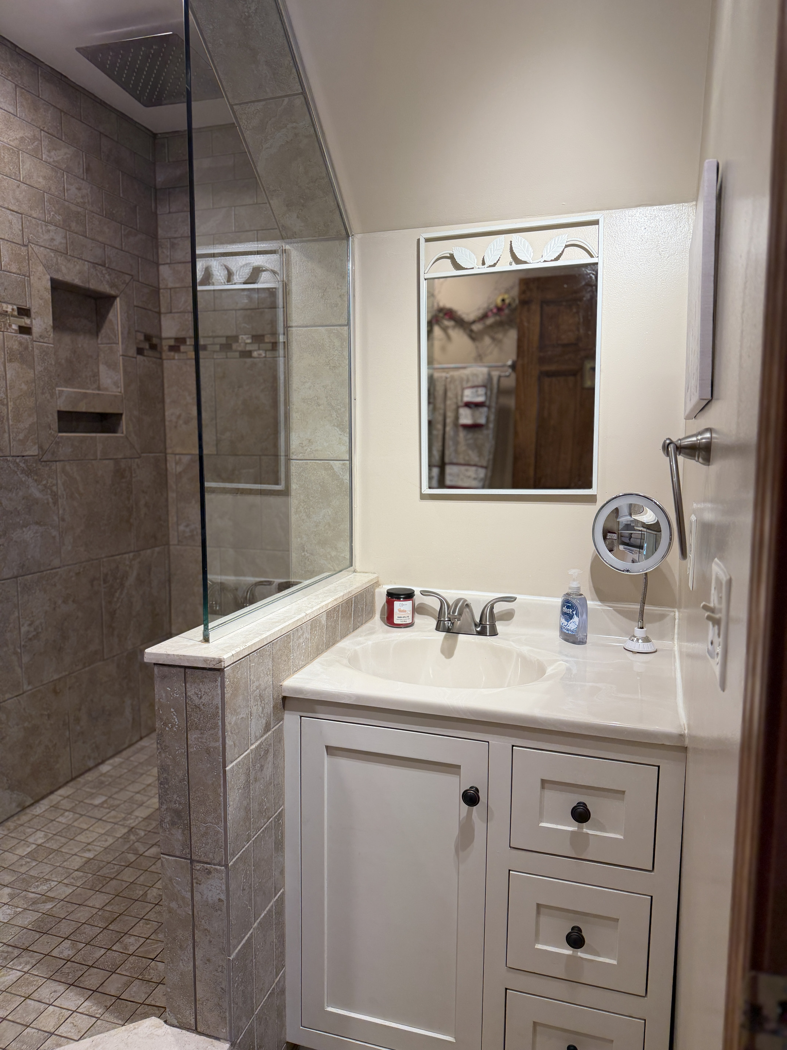 Bathroom with large tiled shower