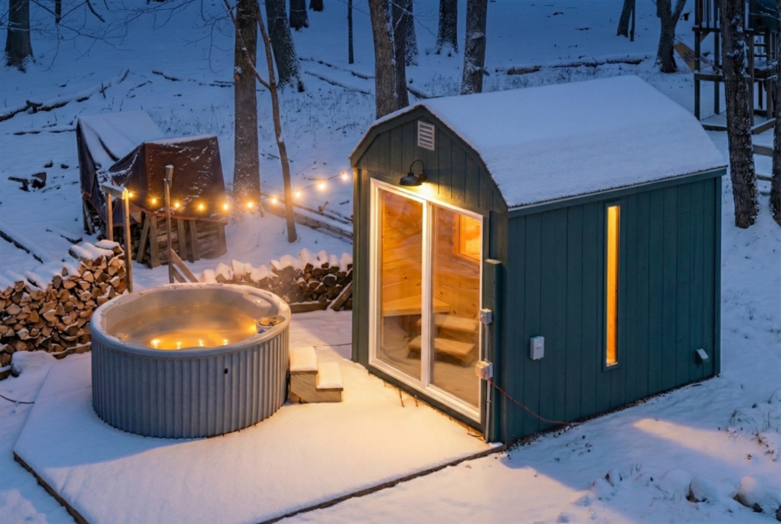 Hot tub and sauna with changing room