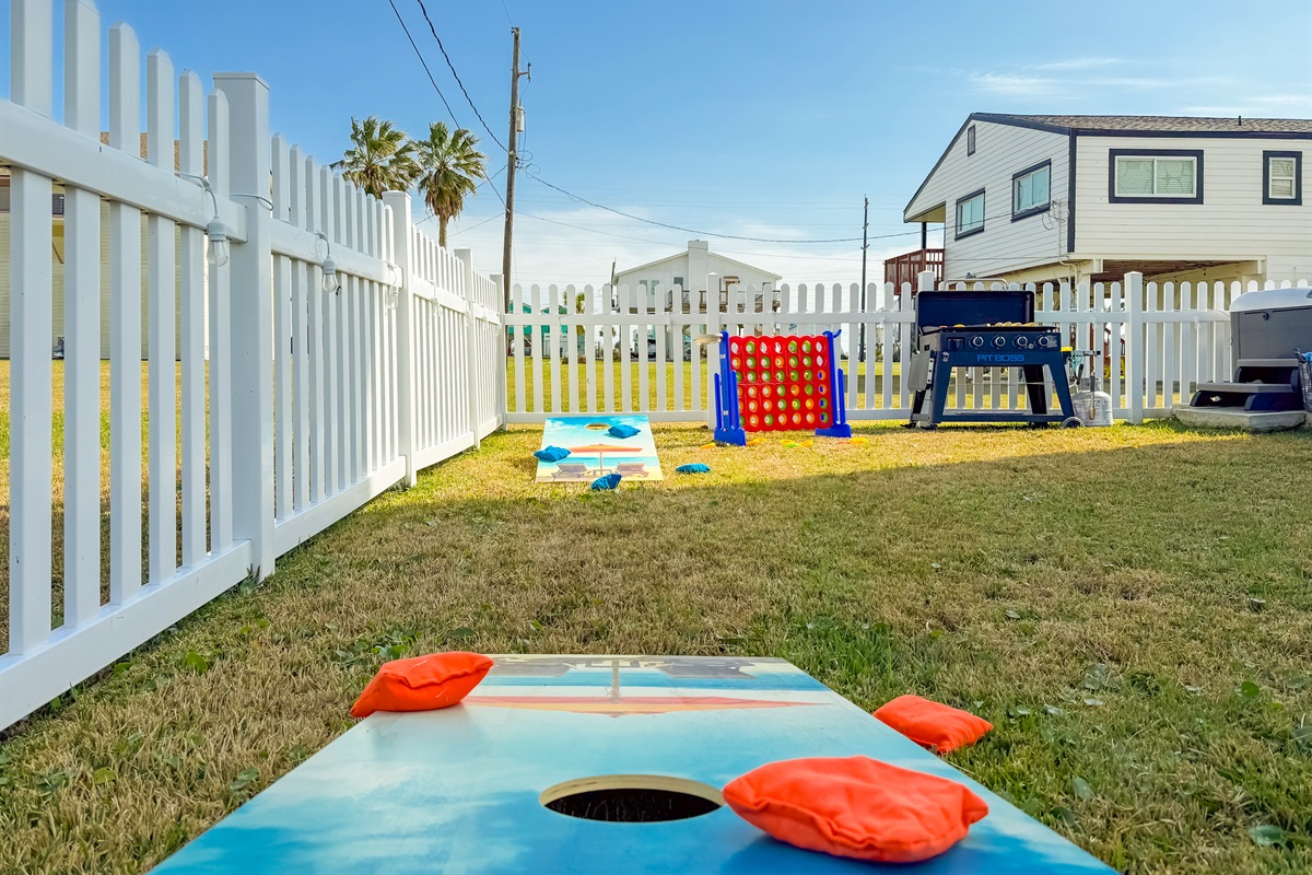 Enjoy lawn games, like cornhole and a giant Connect 4.