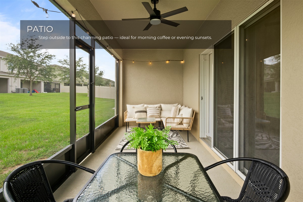 Enjoy fresh air in this inviting patio space.