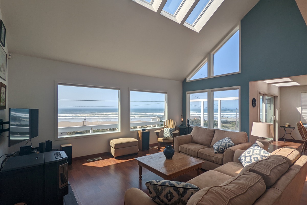 The great room at Poseidon's Paradise - sweeping ocean views.